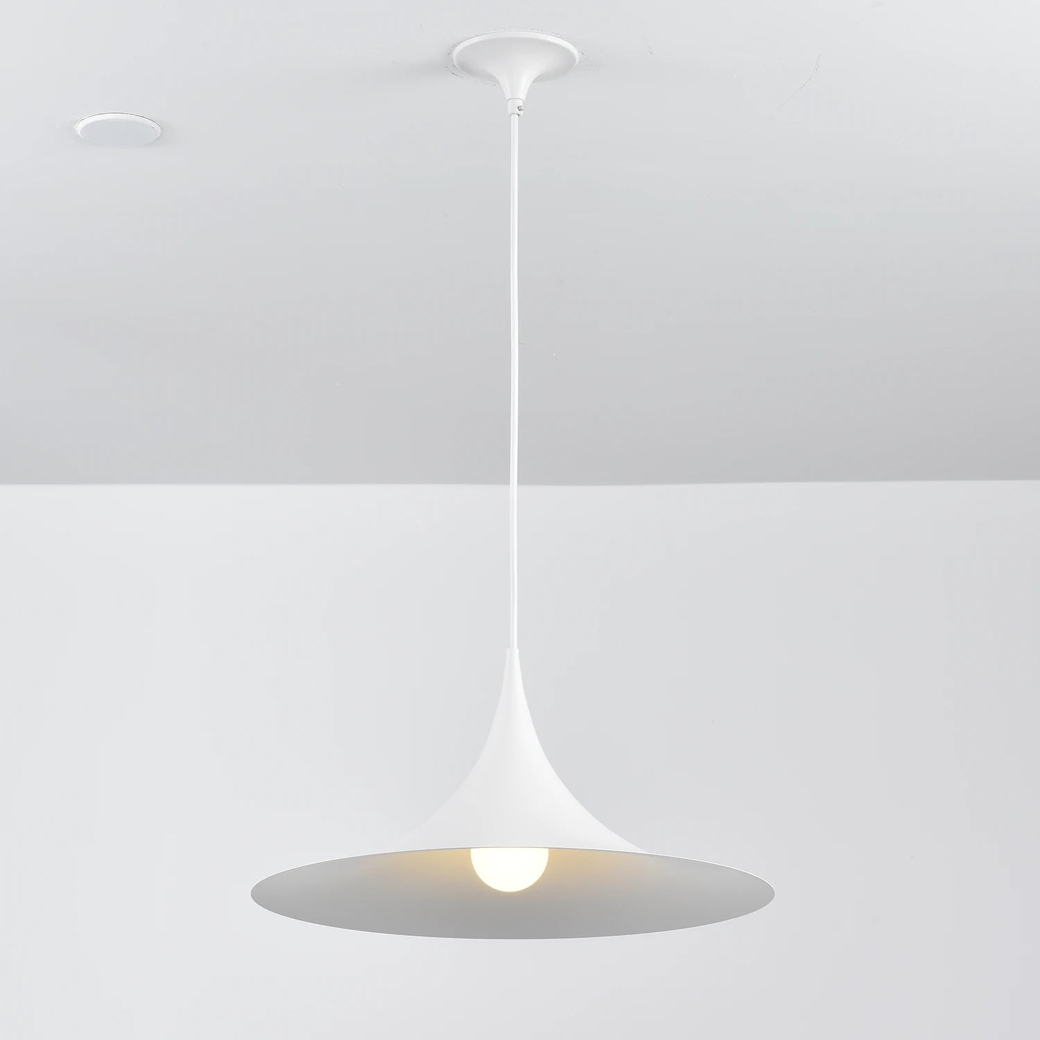Sami Trumpet Pendant Light - Pure Matte White Illuminated Studio Presentation | HoaiLamp