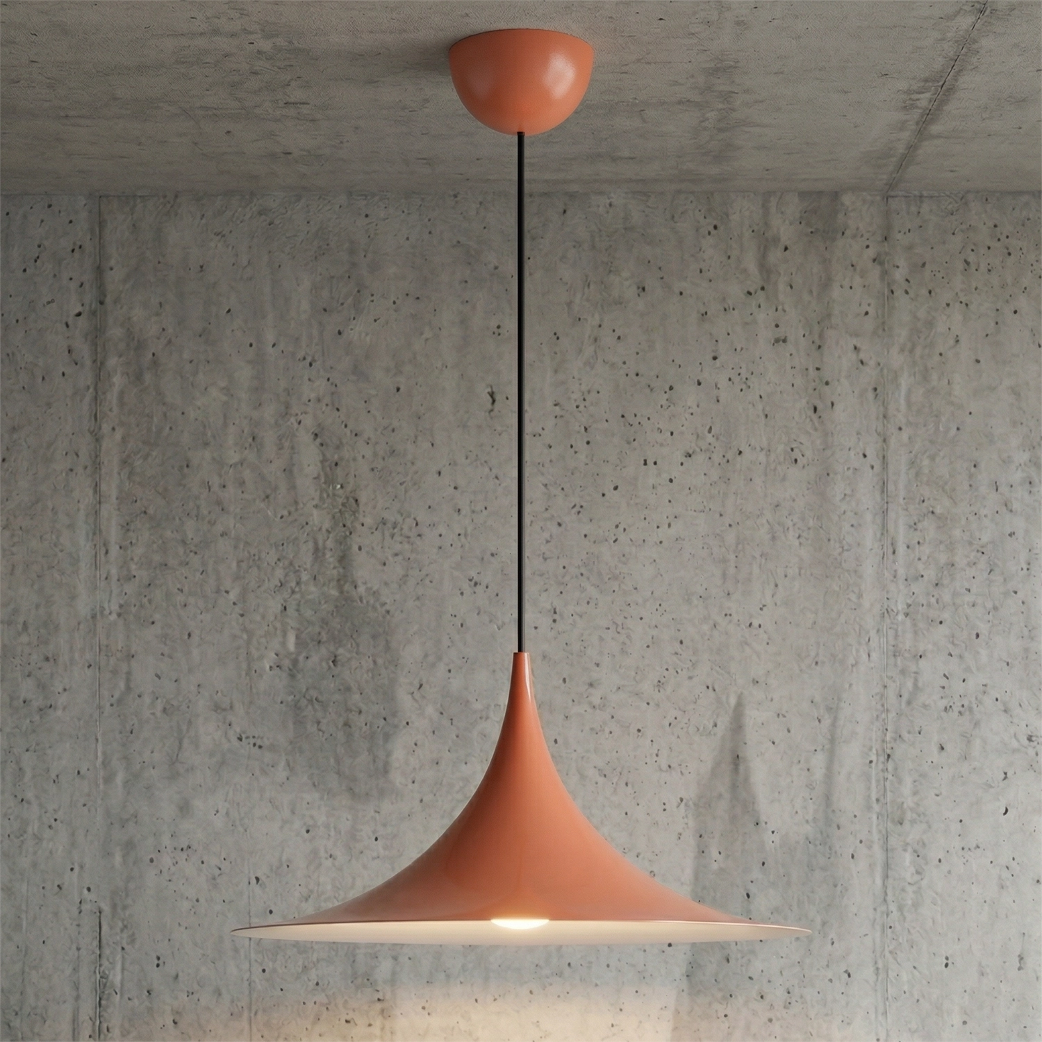 Sami Trumpet Pendant Light - Rustic Earthy Orange Mottled Cement Wall Ambiance | HoaiLamp