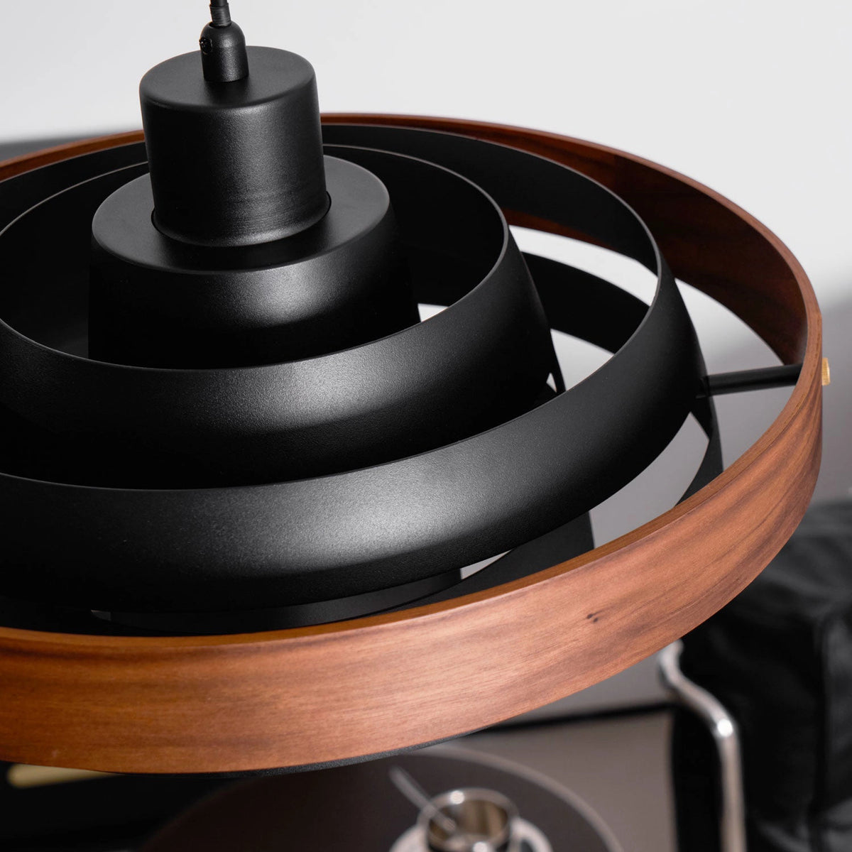 Saturno Tiered Ring Pendant Light - Shade Walnut Ring Detail | HoaiLamp