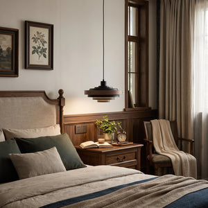 Saturno Tiered Ring Pendant Light - Bedside Nightstand Scene | HoaiLamp