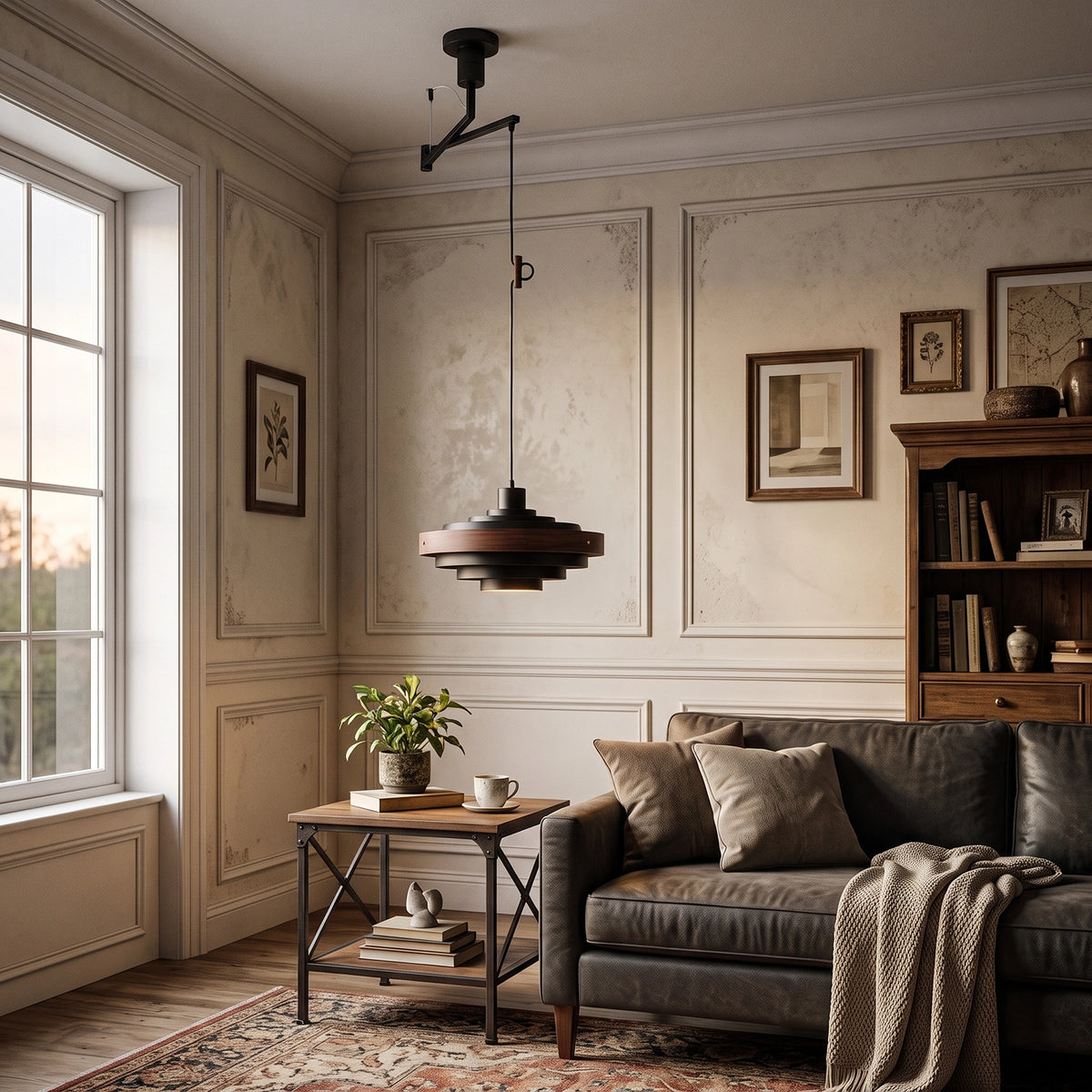 Saturno Tiered Ring Pendant Light - Sofa End Table Scene | HoaiLamp
