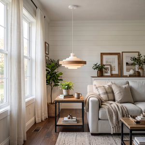 Saturno Tiered Ring Pendant Light - Sofa Side Table Scene | HoaiLamp