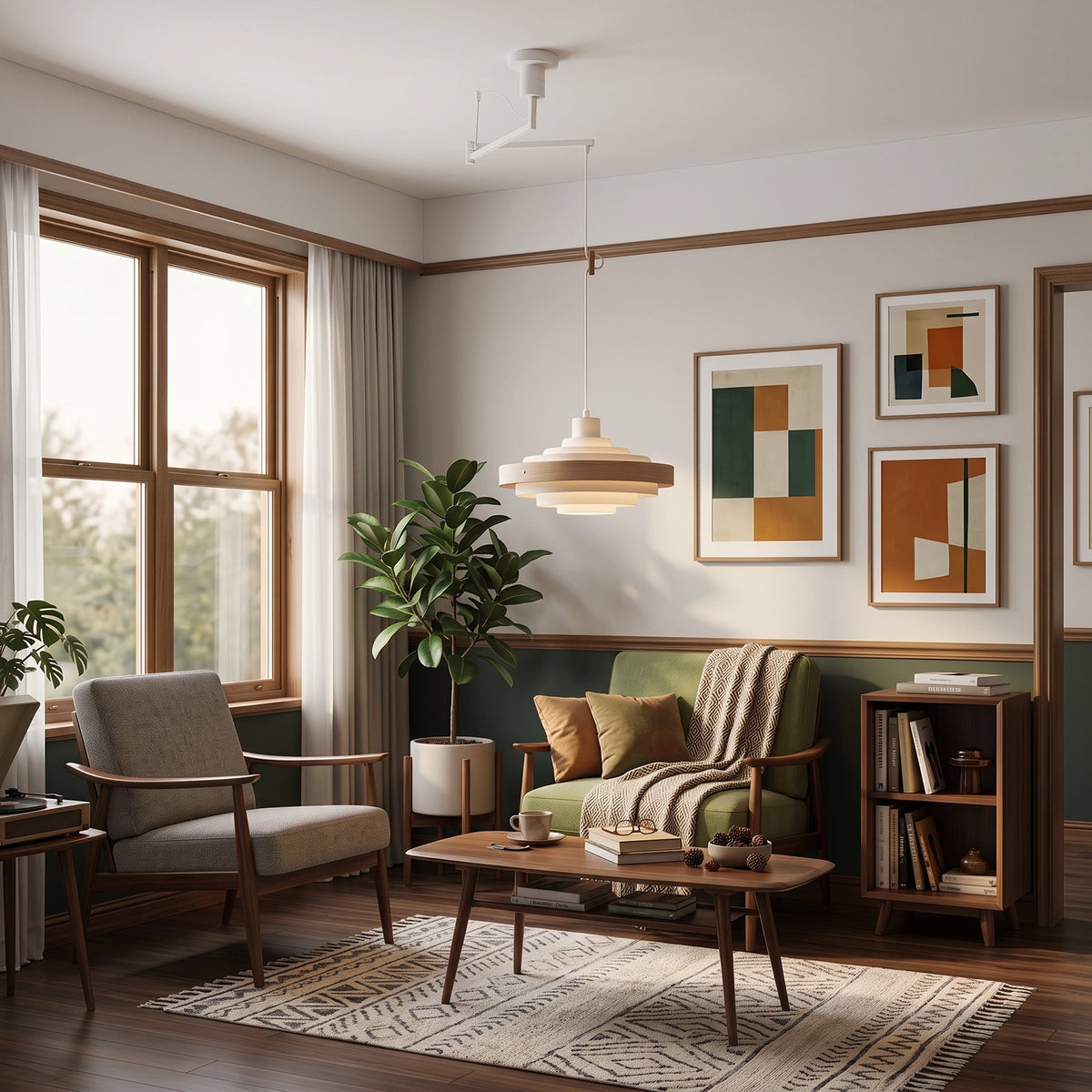 Saturno Tiered Ring Pendant Light - Coffee Table Living Room Scene | HoaiLamp