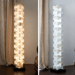 Sculptural Stacked Alabaster Totem Floor Lamp-Bar Linear Chandelier - Color Temperature Feature Split Screen Warm Vs Cool White | HoaiLamp