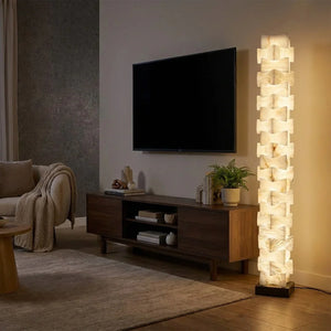 Sculptural Stacked Alabaster Totem Floor Lamp-Bar Linear Chandelier - Modern Media Living Room Wall Mounted TV Stand | HoaiLamp