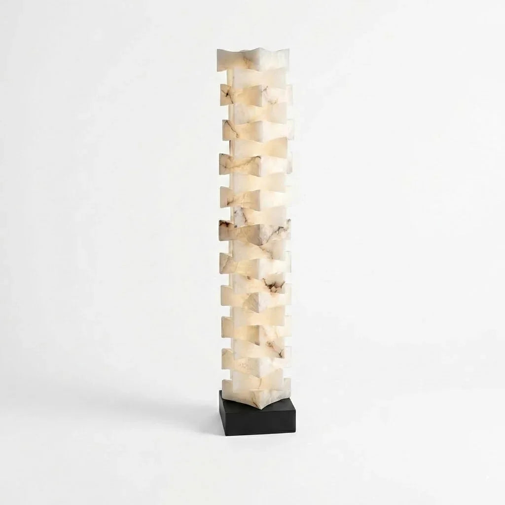 Sculptural Stacked Alabaster Totem Floor Lamp-Bar Linear Chandelier - Studio White Background Isolated E Commerce Product Shot | HoaiLamp