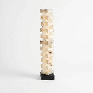 Sculptural Stacked Alabaster Totem Floor Lamp-Bar Linear Chandelier - Studio White Background Isolated E Commerce Product Shot | HoaiLamp