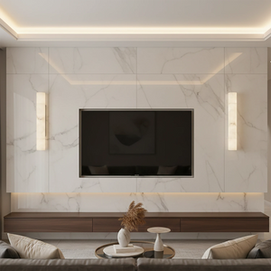 Selene Alabaster Column Sconce-Bar Linear Chandelier - Modern TV Accent Wall Luxury Marble Backdrop LED Backlight | HoaiLamp