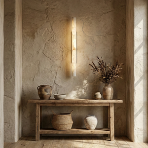 Selene Alabaster Column Sconce-Bar Linear Chandelier - Wabi Sabi Entryway Textured Plaster Wall Vintage Console | HoaiLamp