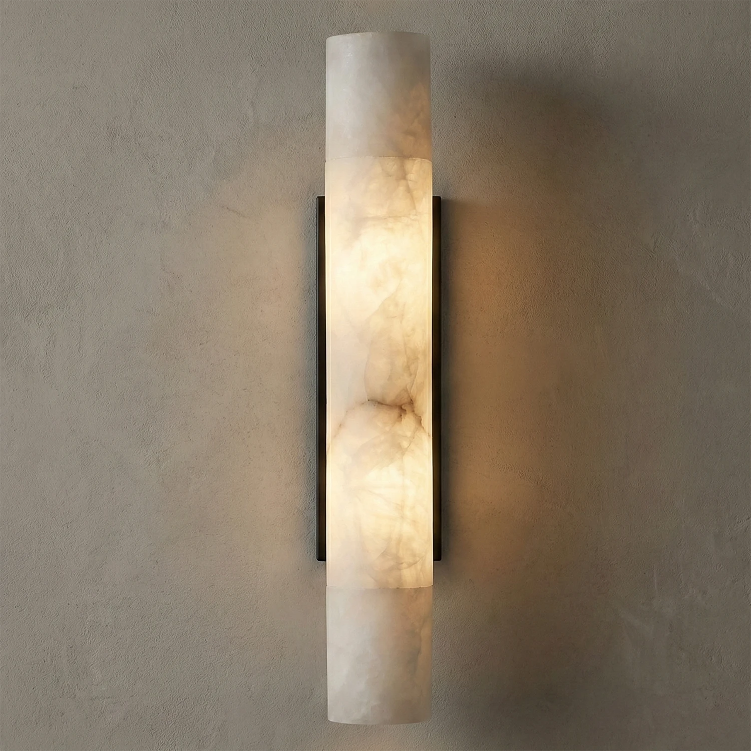 Selene Alabaster Column Sconce-Bar Linear Chandelier - Studio Grey Concrete Wall Natural Alabaster Veining Glow | HoaiLamp
