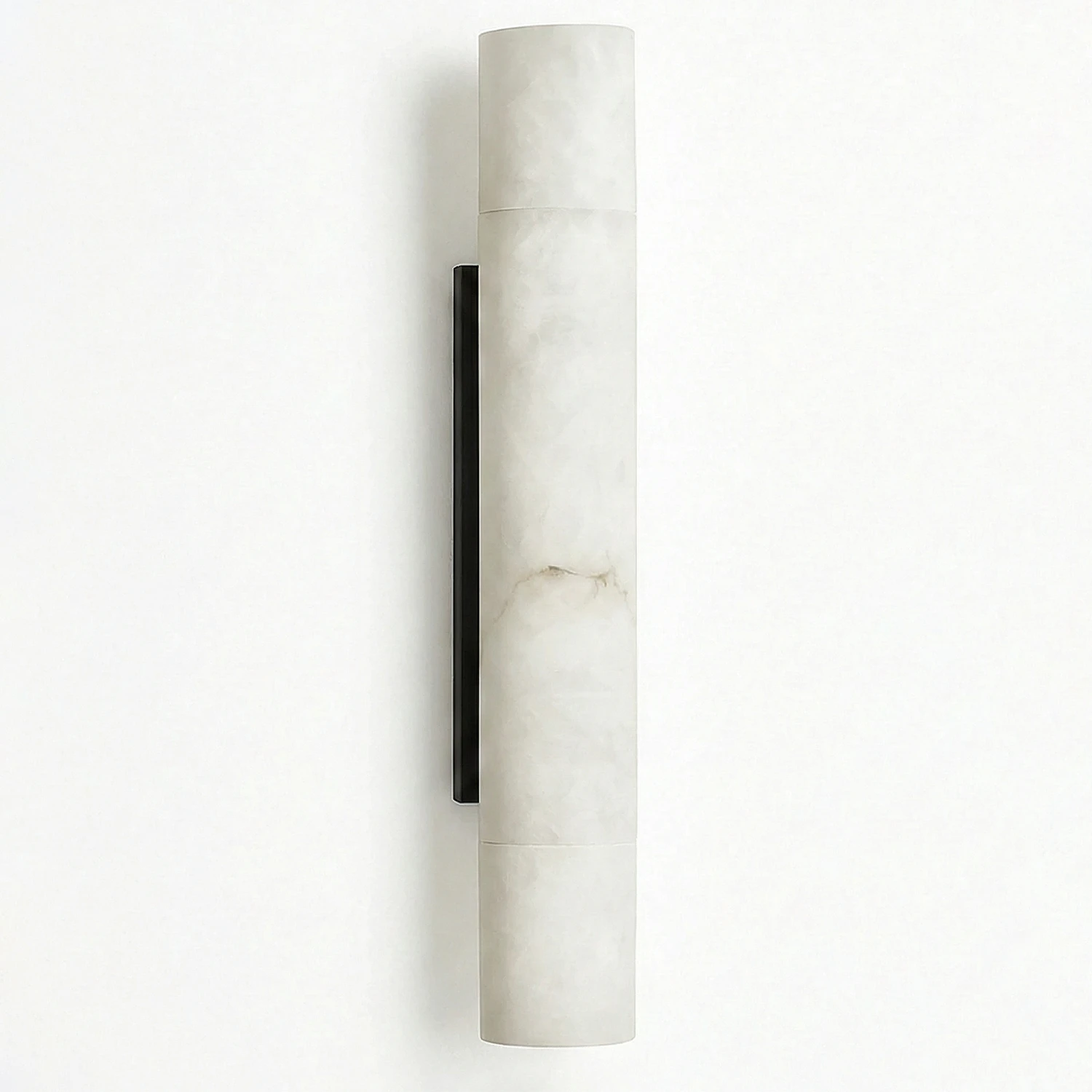 Selene Alabaster Column Sconce-Bar Linear Chandelier - Studio White Background Short Cylinder Black Finish Unlit | HoaiLamp