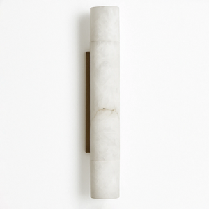 Selene Alabaster Column Sconce-Bar Linear Chandelier - Studio White Background Short Cylinder Brass Finish Unlit | HoaiLamp