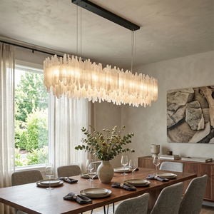 Montfaucon Round Chandelier - Natural Selenite Shards with Organic Cascading Layering | HoaiLamp