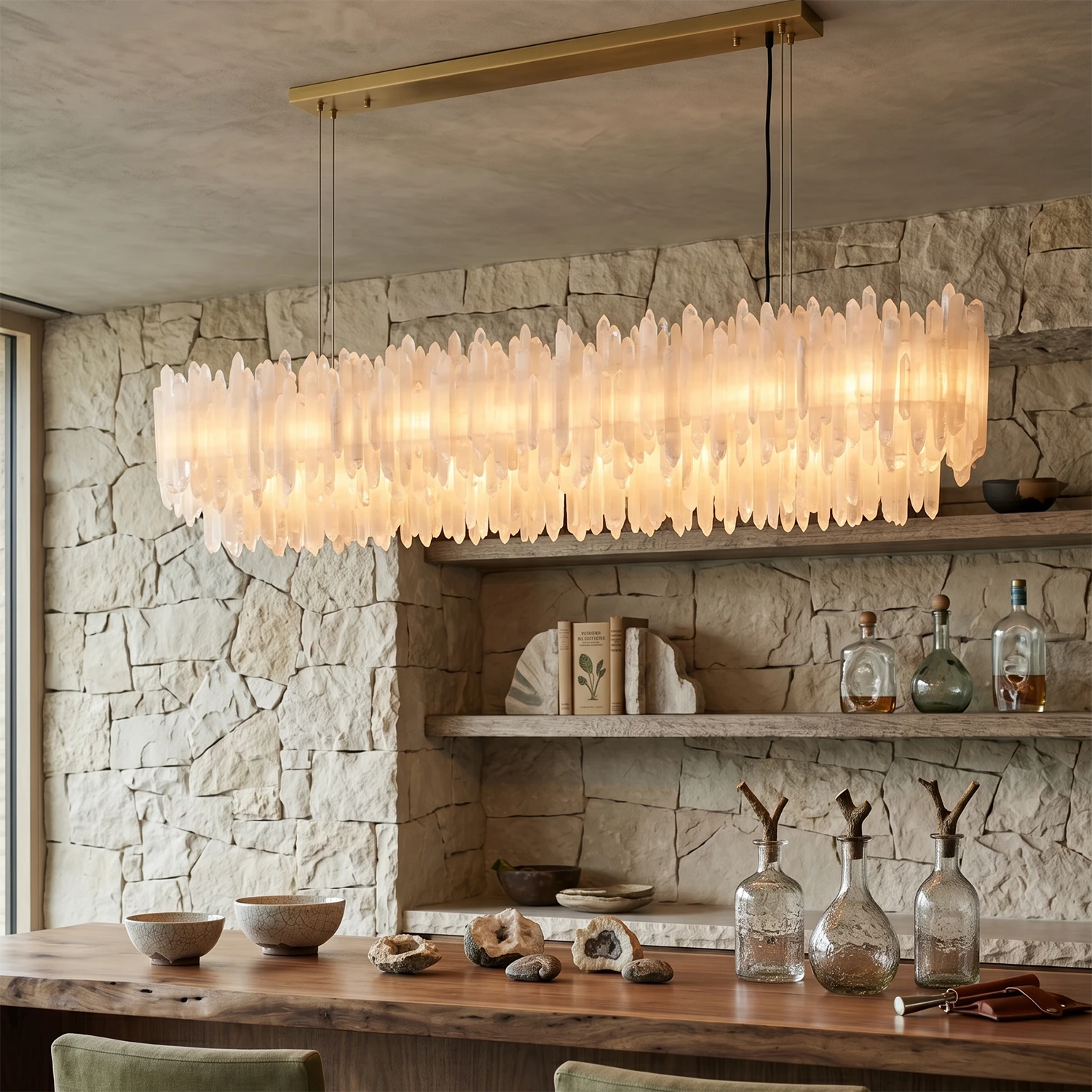 Montfaucon Linear Chandelier - Rustic Organic Soul Linear Light for Stone Interiors | HoaiLamp