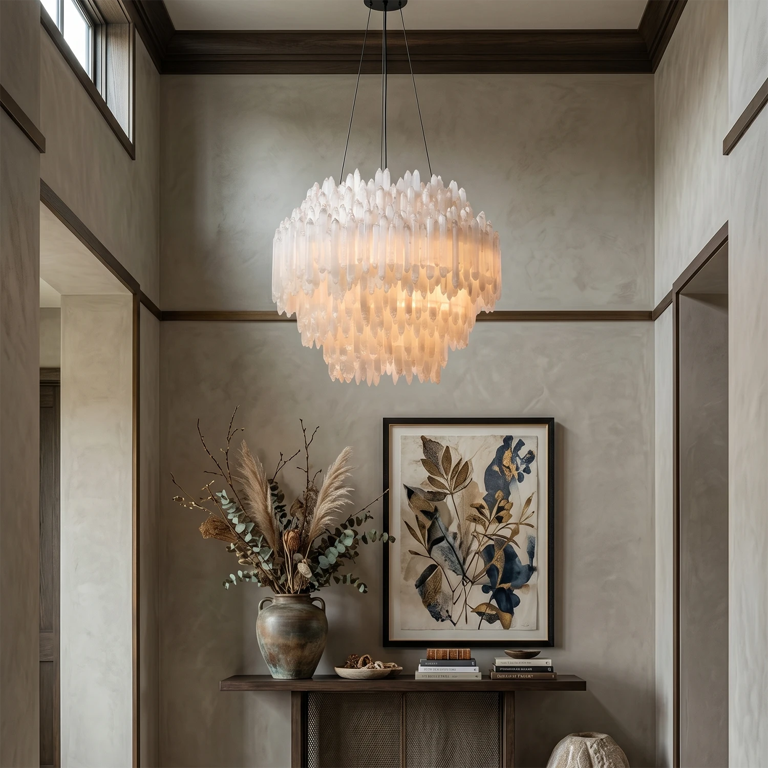 Montfaucon Round Chandelier - Grand Foyer Statement Light with Selenite Shards | HoaiLamp