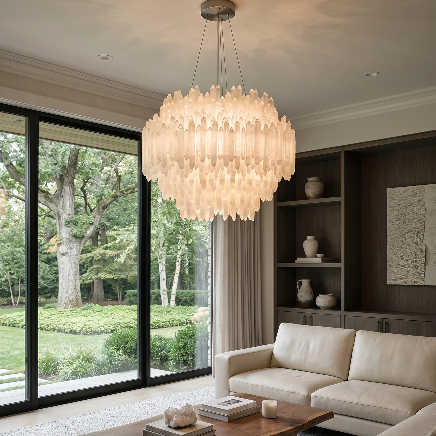 Montfaucon Round Chandelier - Organic Modern Selenite Living Room Centerpiece | HoaiLamp
