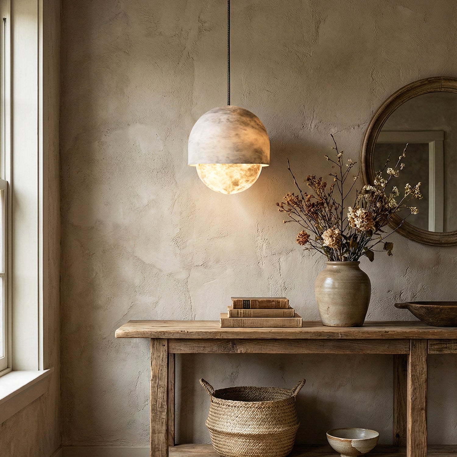 Semicircular Lunar Alabaster Pendant Light