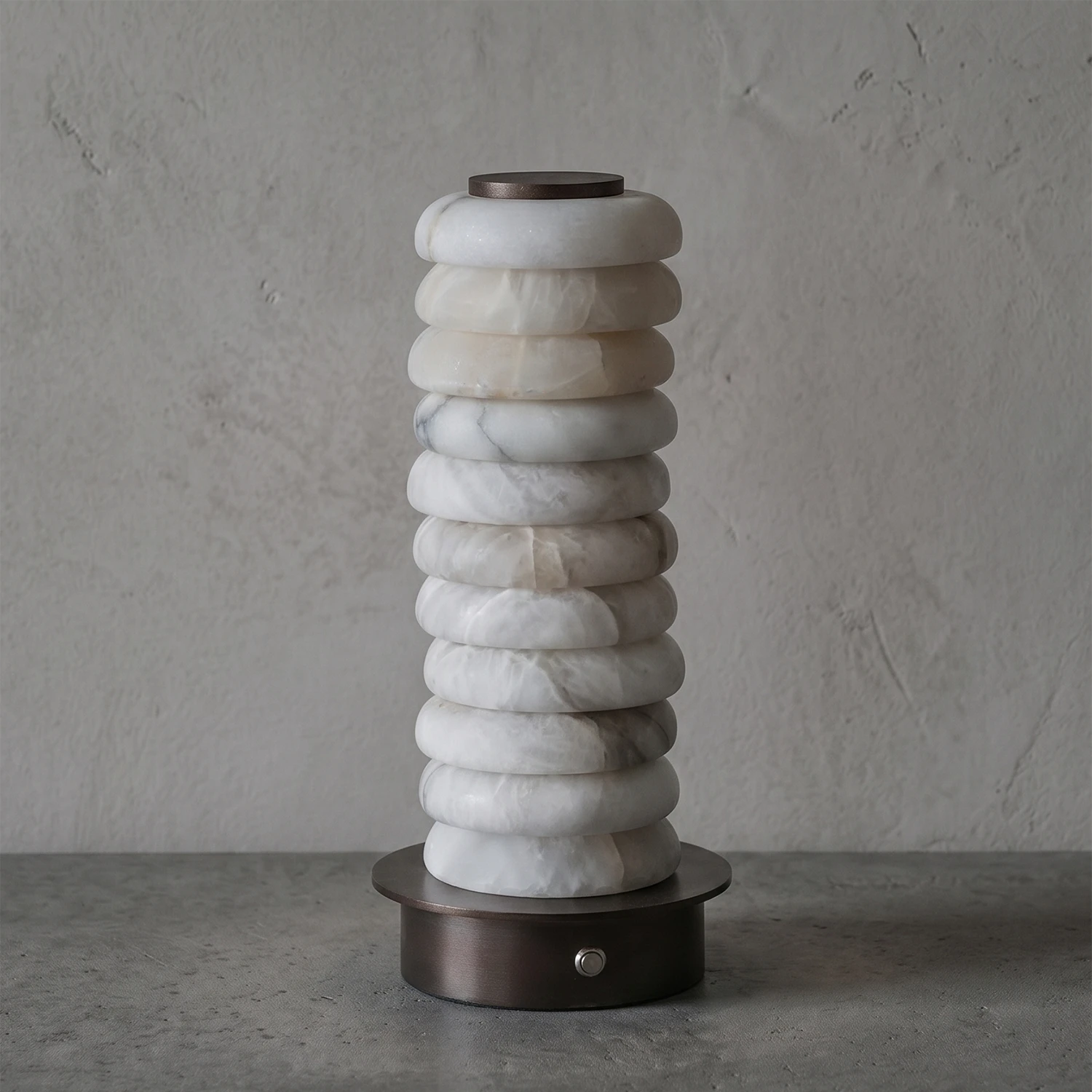 Multi-Tiered Alabaster Table Lamp - Studio Grey Backdrop Short Version Original Color Unlit | HoaiLamp