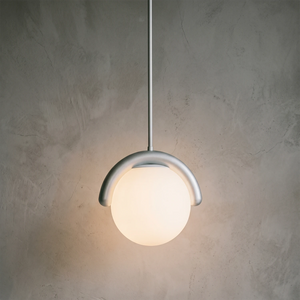 Curved Linear Opal Globe Pendant - Brushed Silver Single Globe Minimalist | HoaiLamp
