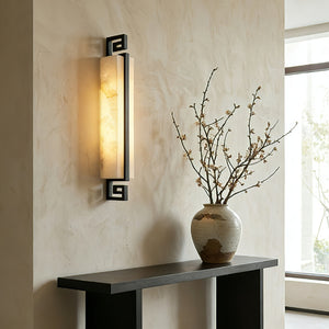 Sleek Alabaster Brass Wall Light - Wabi-Sabi Plaster Wall Minimalist Console Ceramic Vase | HoaiLamp