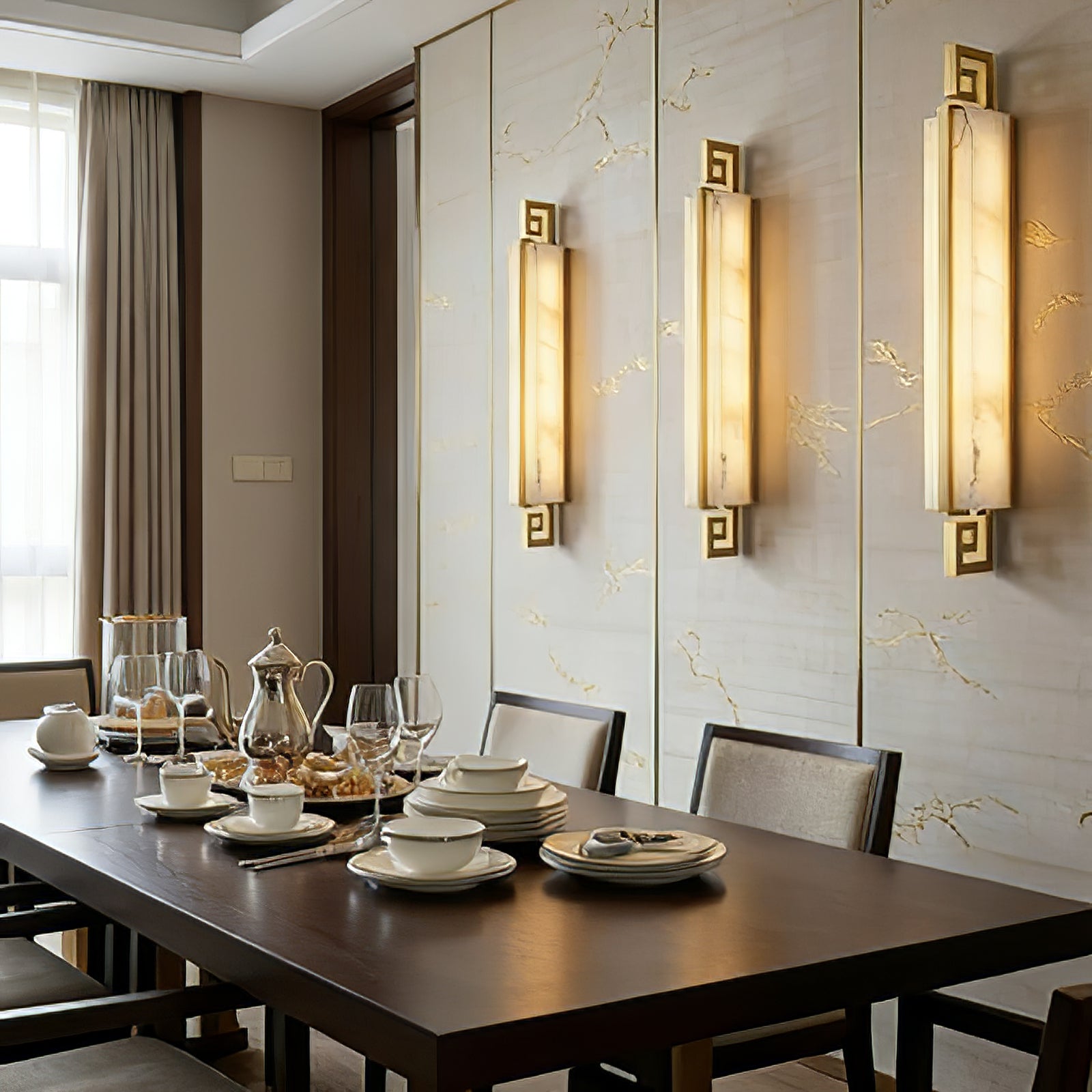 Sleek Alabaster Brass Wall Light - Luxury Dining Room Molding Wall Panels Rhythmic Trio | HoaiLamp