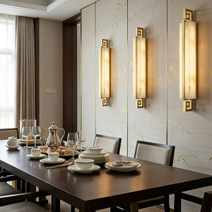 Sleek Alabaster Brass Wall Light - Luxury Dining Room Molding Wall Panels Rhythmic Trio | HoaiLamp