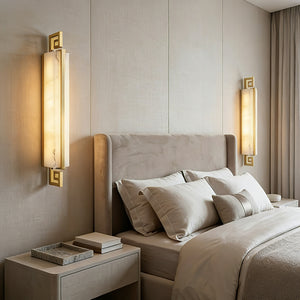 Sleek Alabaster Brass Wall Light - Modern Master Bedroom Bedside Tufted Headboard Nightlight | HoaiLamp