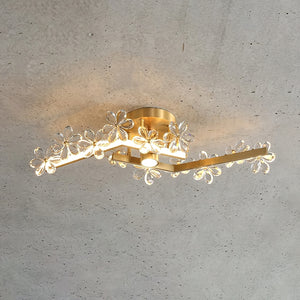 Sparkling Crystal Plum Blossom Ceiling Light - Illuminated Linear Branch Minimalist Concrete Wall | HoaiLamp
