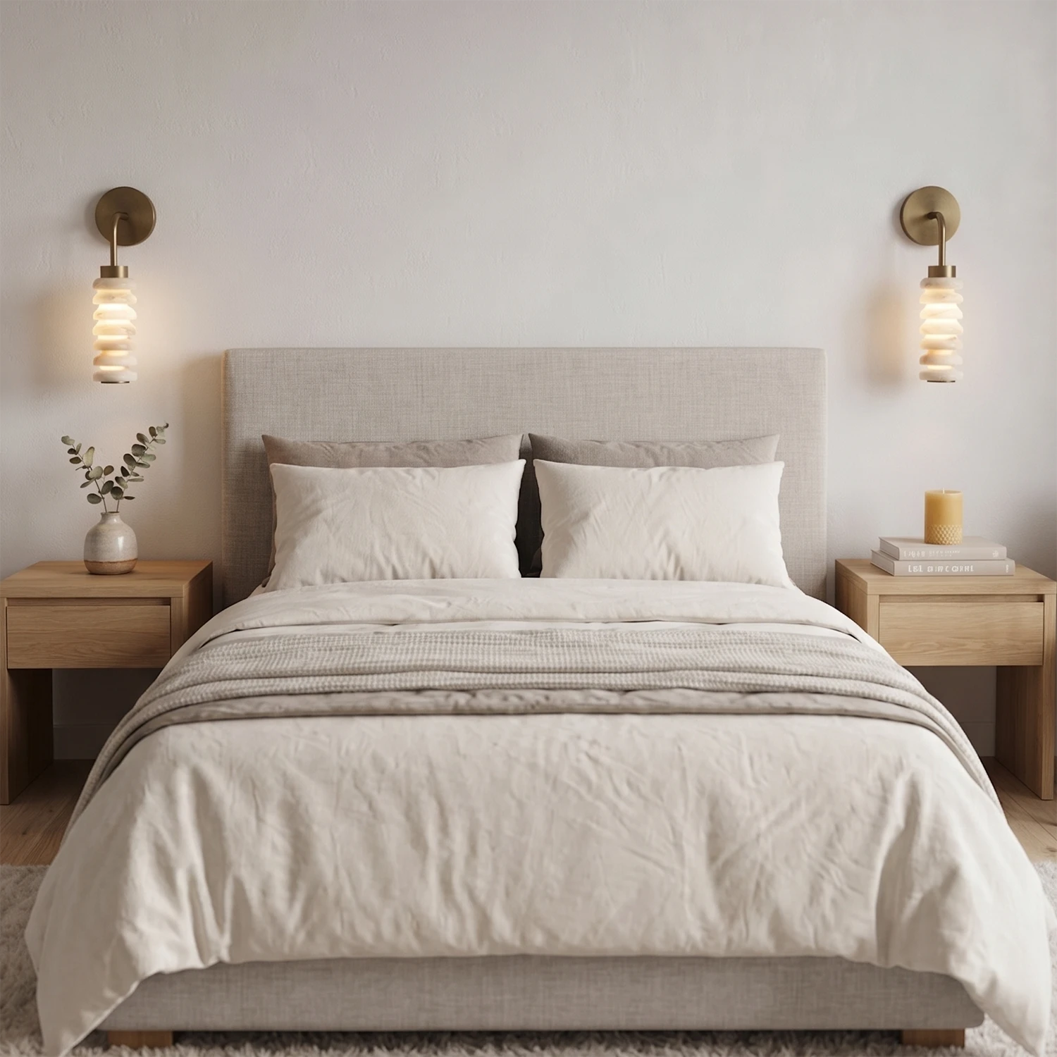 Spiral Alabaster Wall Lamp - Art Deco Brass Profile | HoaiLamp Peaceful Bedside Companion Wall Sconce