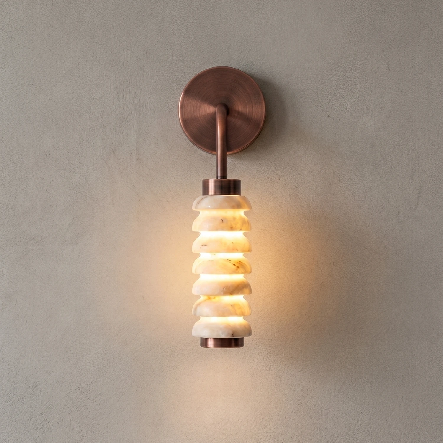 Spiral Alabaster Wall Lamp - Art Deco Brass Profile | HoaiLamp Compact Single-Shade Accent Wall Sconce