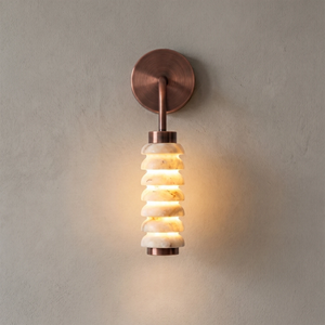 Spiral Alabaster Wall Lamp - Art Deco Brass Profile | HoaiLamp Compact Single-Shade Accent Wall Sconce