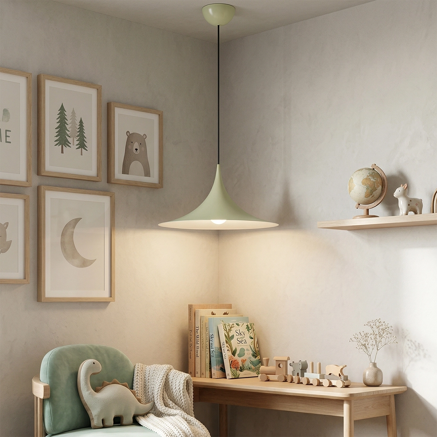 Sami Trumpet Pendant Light - Playful Pastel Green Kids Room Creative Space | HoaiLamp