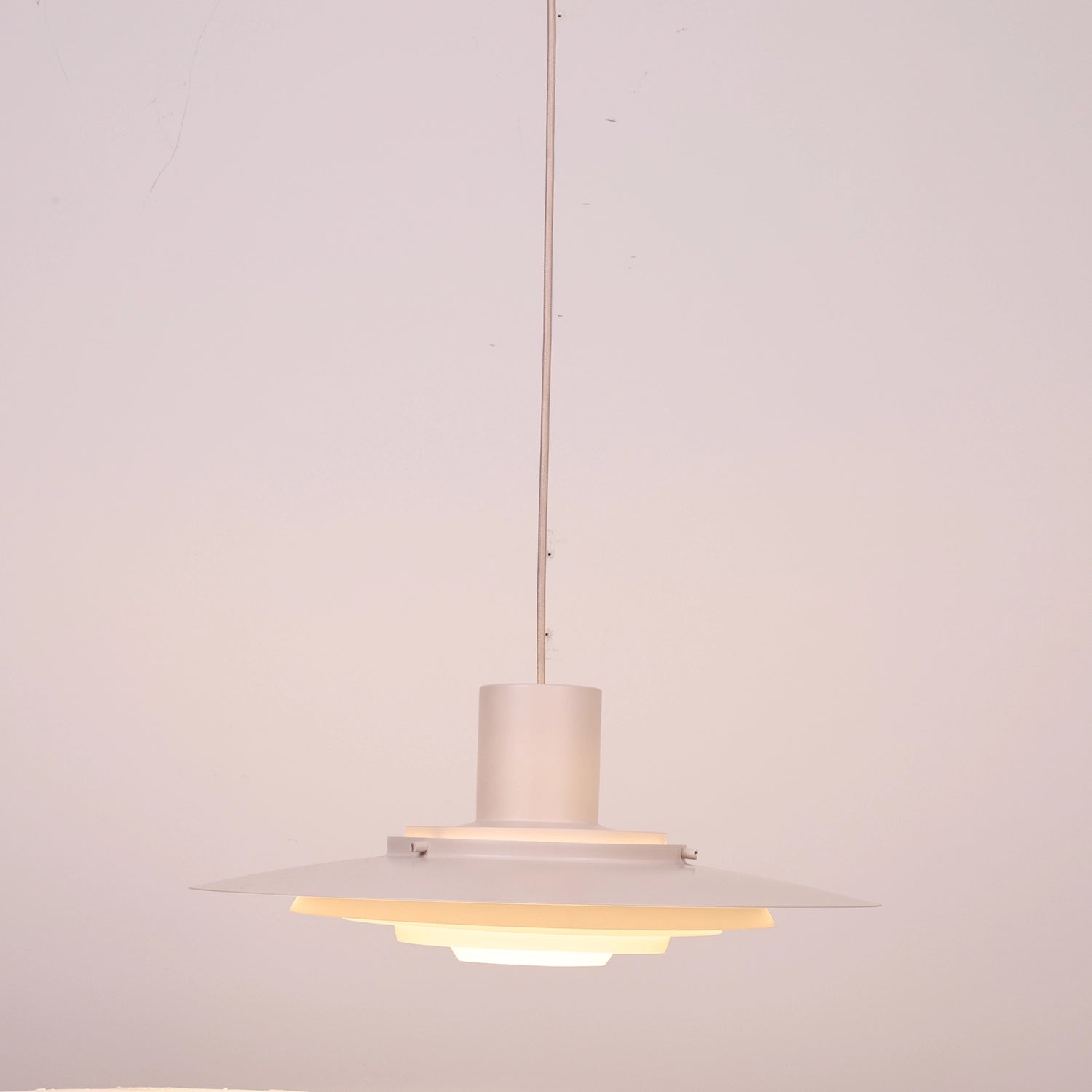 Tiered Dish-Shaped Disc Pendant - Minimalist White Low-Profile View | HoaiLamp