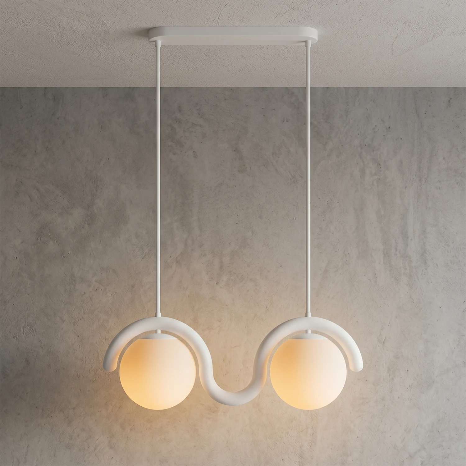 Curved Linear Opal Globe Pendant - Scandi White Dual-Light Symmetrical Fixture | HoaiLamp