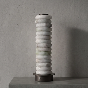 Multi-Tiered Alabaster Table Lamp - Studio Grey Concrete Backdrop Tall Version Unlit | HoaiLamp