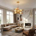 Textured Glass Leaf Chandelier - Luxury Modern Living Room Curved Sectional Sofa Marble Fireplace | HoaiLamp