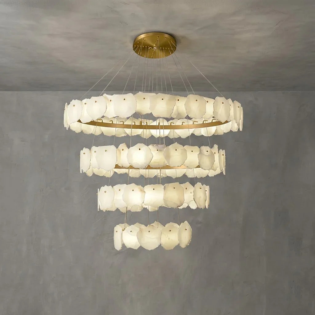 Tiered Alabaster Chandelier - Studio Grey Concrete 4 Tier Stacked Ring Configuration | HoaiLamp