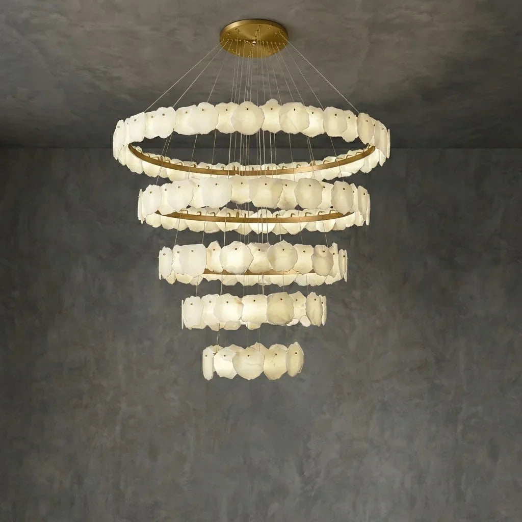 Tiered Alabaster Chandelier - Studio Grey Concrete 5 Tier Cascading Waterfall Full View | HoaiLamp