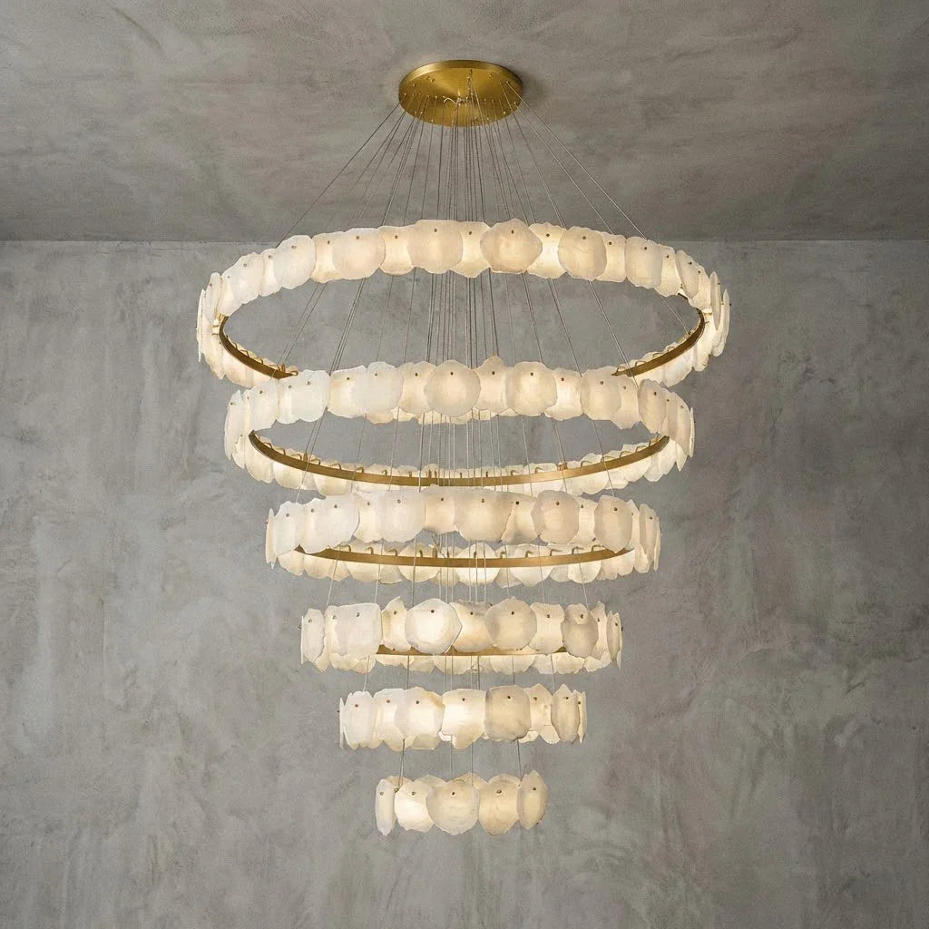 Tiered Alabaster Chandelier - Studio Grey Concrete Background Multi Tier Cascading Rings | HoaiLamp
