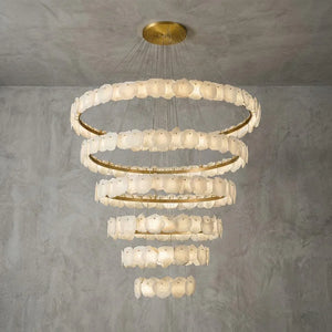 Tiered Alabaster Chandelier - Studio Grey Concrete Background Multi Tier Cascading Rings | HoaiLamp