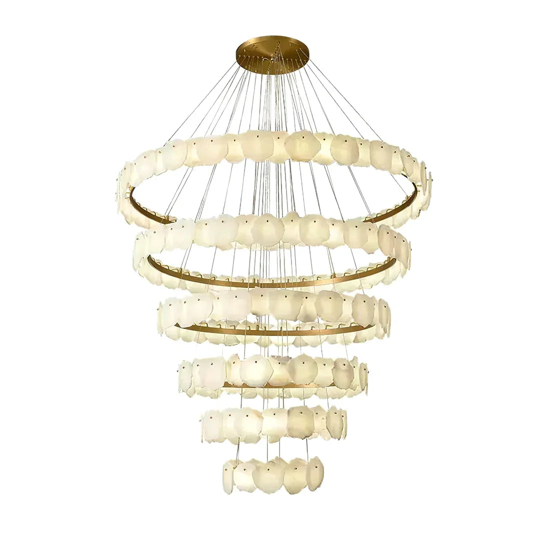 Tiered Alabaster Chandelier - Studio White Background 5 Tier Cascading Waterfall Round | HoaiLamp
