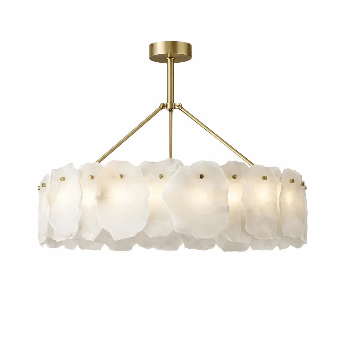 Tiered Alabaster Chandelier - Studio White Background Single Tier Scalloped Drum Rod Pendant | HoaiLamp