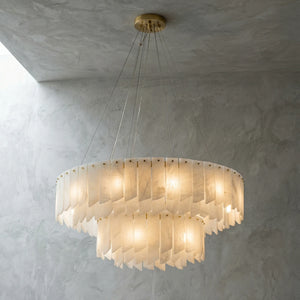 Cascade Alabaster Tiered Brass Chandelier-Minimalist Alabaster Close-up - Soft Diffusion | HoaiLamp