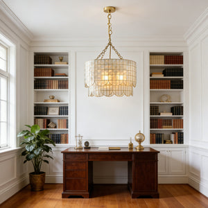 Tiered Capiz Wavecrest Chandelier - Sophisticated Executive Study | HoaiLamp