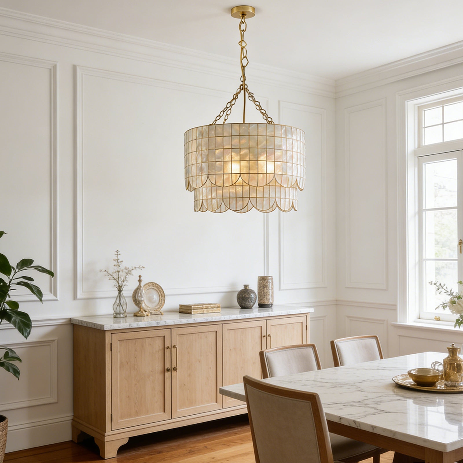 Tiered Capiz Wavecrest Chandelier - Refined Dining Ambiance | HoaiLamp