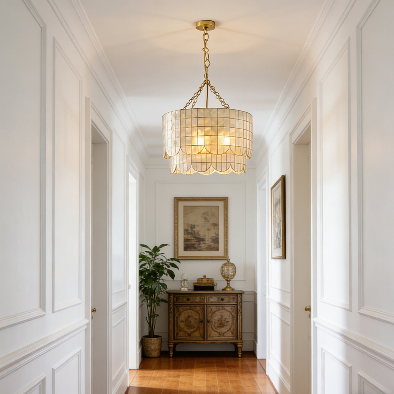 Tiered Capiz Wavecrest Chandelier - Elegant Entryway Perspective | HoaiLamp