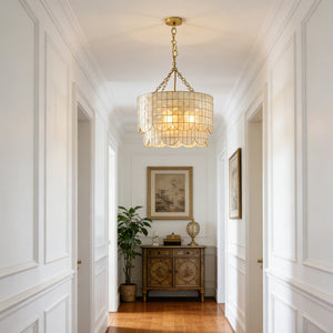 Tiered Capiz Wavecrest Chandelier - Elegant Entryway Perspective | HoaiLamp