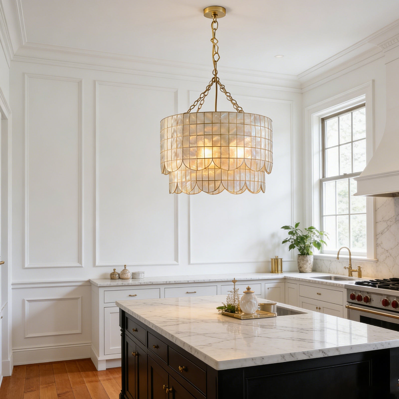 Tiered Capiz Wavecrest Chandelier - Upscale Culinary Kitchen Island | HoaiLamp