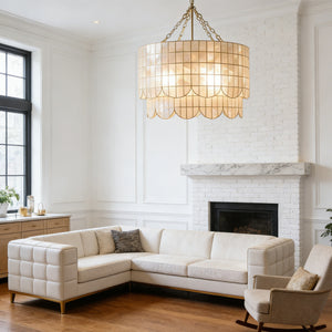 Tiered Capiz Wavecrest Chandelier - Chic L-Shaped Salon | HoaiLamp