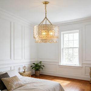 Tiered Capiz Wavecrest Chandelier - Serene Bedroom Sanctuary | HoaiLamp